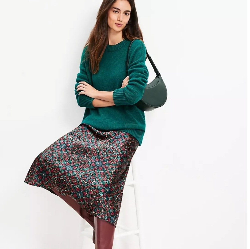 NWT Loft Rib Trim Tunic Sweater Brilliant Emerald Size M